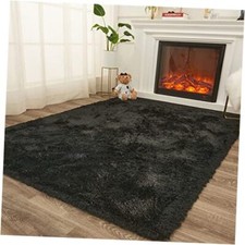 Shag Area Rugs for Living Room, 8X10 Large Fluffy Clearance 8 x 10 Feet Black