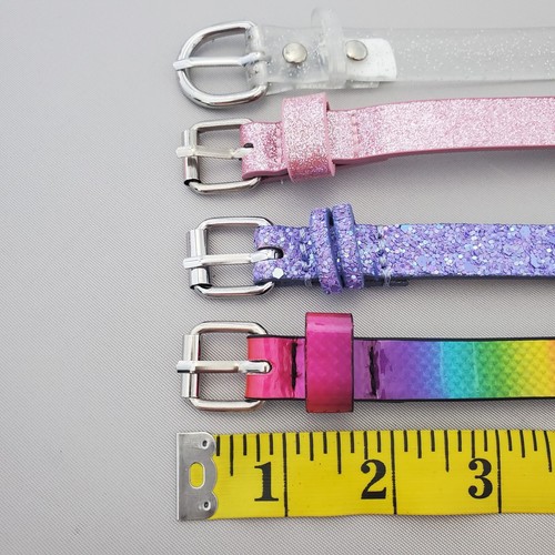 Lot of 4 Girls Belts Size L / XL Rainbow Pink Purple Clear Glitter Silver Buckle - Picture 16 of 24