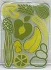 Vintage Green Fruits & Vegetables Glass Cutting Board Unique 14" x 10"