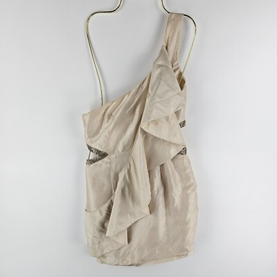Rachel Gilbert Mini Dress Womens Silk Beige One Shoulder