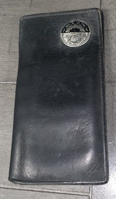 A1 WESTERN WAREHOUSE MEN BLACK BILLFOLD SILVER CONCHO ACCENT LONG CHECKBOOK CARD