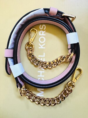 48” Michael Kors Gold Chain Smokey Rose Leather Shoulder Crossbody