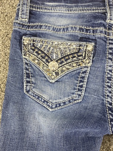 Miss Me Jeans Youth Girl Size 12 Boot Cut Denim Embroidered Rhinestones 24X25.5 - Picture 15 of 18