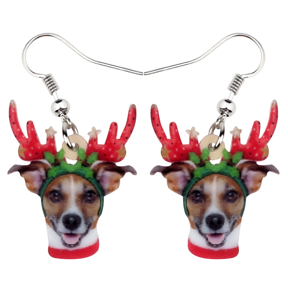 Christmas Acrylic Antlers Chihuahua Dog Earrings Dangle Novelty