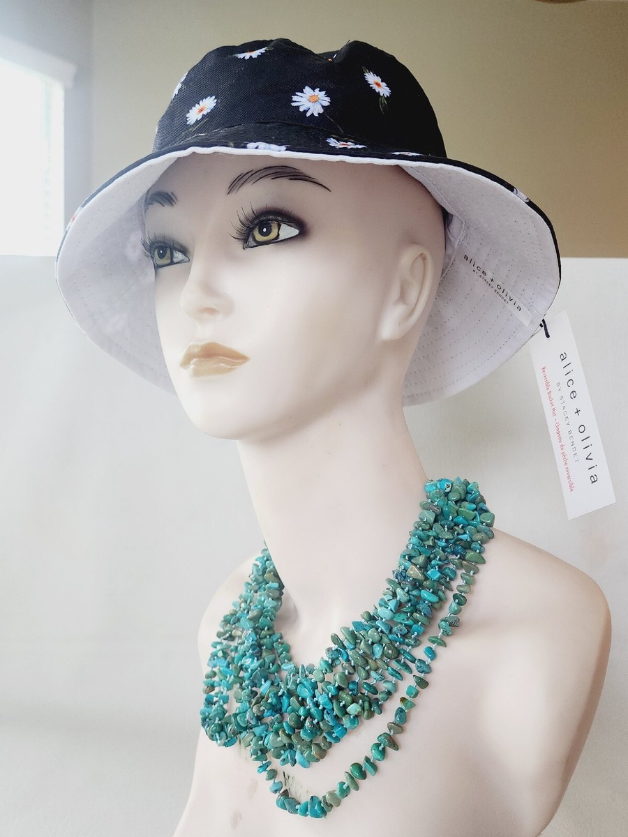 Alice + Olivia Reversible Bucket Hat Navy Daisy Flower NWT  display picture 1