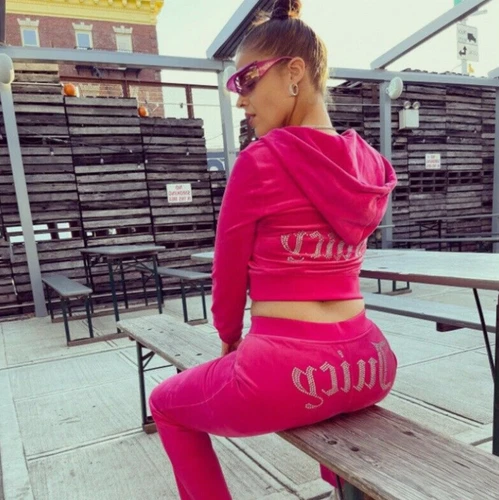Ladies Diamante Logo Zip Velour Tracksuit Womens Velvet Top Pant Juicy Print UK - Picture 9 of 24
