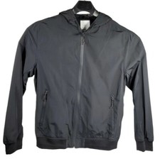 NWOT H M Full Zip Black Drawstring Hood Jacket Lined Pockets L.O.G.G. Size M