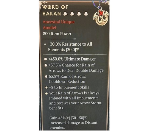 Diablo 4 Season 9 Word of Hakan 4GA 45% Unique Amulet Rogue Gear Item Equipment - Picture 3 of 4