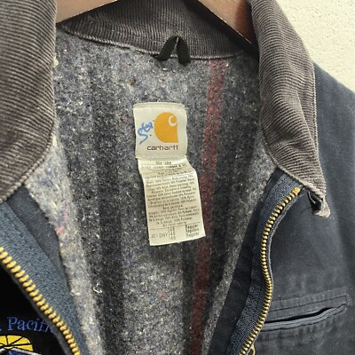 Vintage 90s Carhartt Detroit Jacket Navy Blue Blanket Lined Jacket