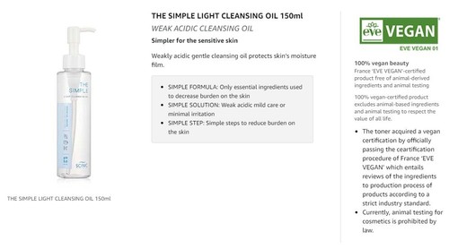 SCINIC The Simple Light Cleansing Oil 150ml VEGAN Makeup Cleanser Made in korea - Picture 10 of 15