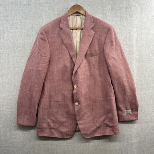 NEW Samuelsohn Blazer Jacket Men 44 Tall Pink Herringbone Sports Coat Wool Linen