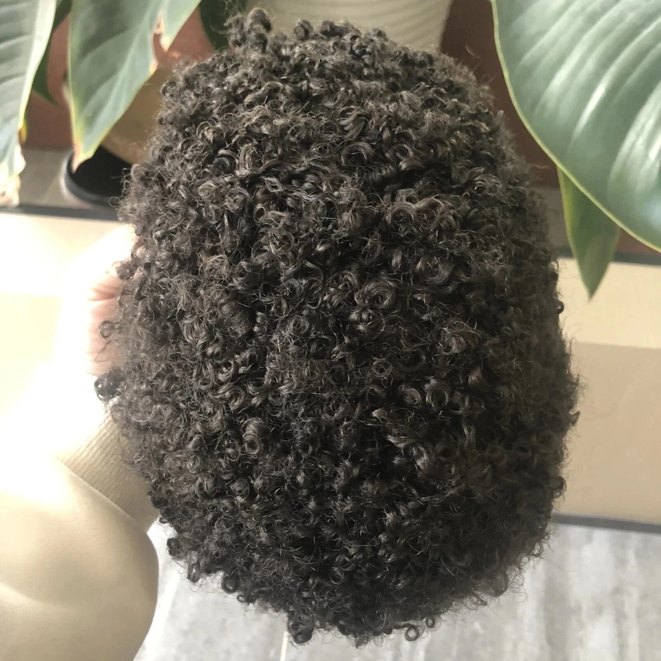 Afo Black Man Kinky Curly Men Toupee Durable Full Pu Base 100%Human Hair Wig - Image 4 of 4