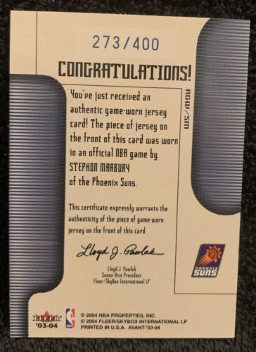2003-04 Fleer Avant - Materials Blue #AGW/SM Stephon Marbury 273/400 - Picture 2 of 2