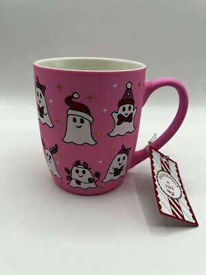 Peppermint Lane Ghost Christmas Pink Santa Hat Soft Touch Mug
