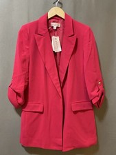 NWT Philosophy Women 3/4 Roll Tab Sleeve Open Front Notch Lapel Blazer SZ S Pink