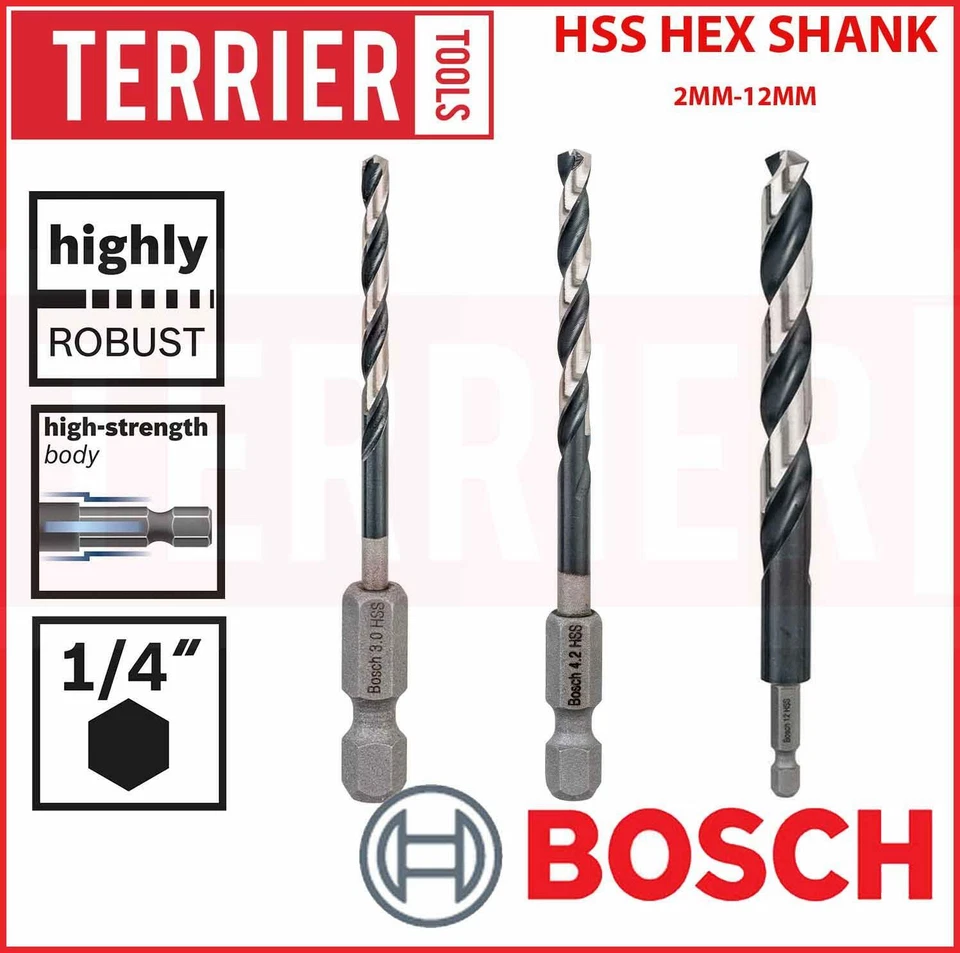 Bosch HSS HEX Shank Drill Bits Metal Steel 1/4" End Impact Control 2mm-12mm
