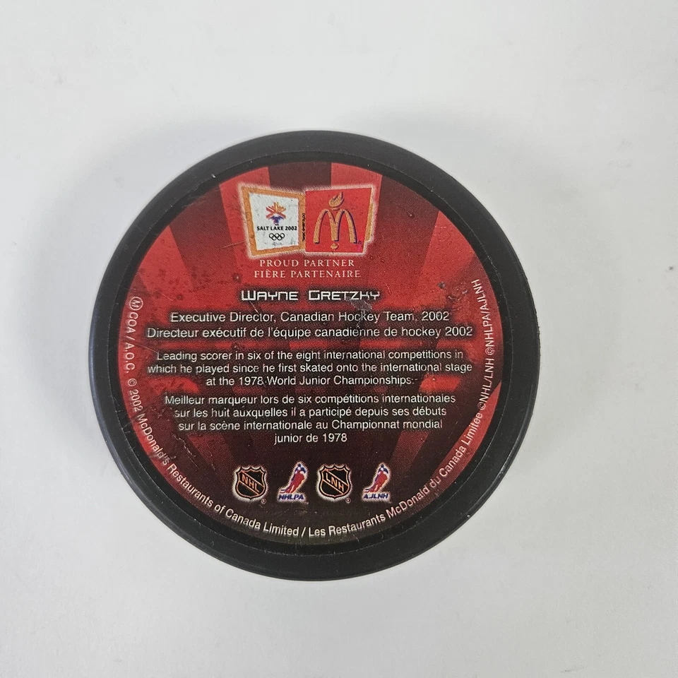 Wayne Gretzky Canada 2002 Salt Lake City Olympics Hockey Puck McDonalds Rare Foto 2 de 4