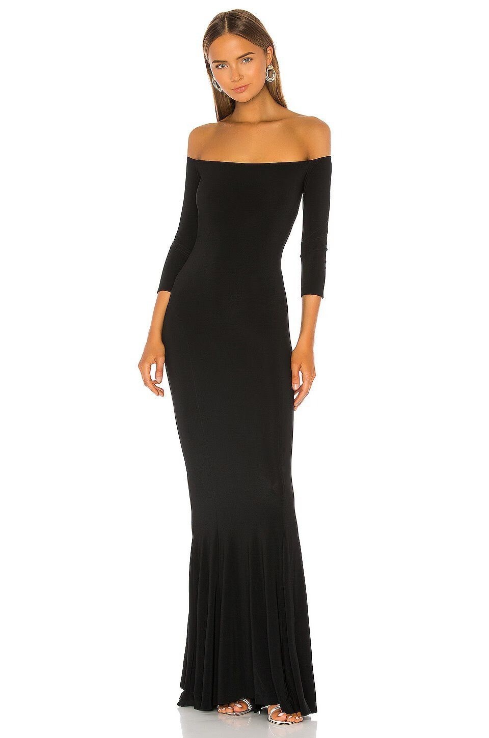 Norma Kamali Off the Shoulder Fishtail Gown in Black Medium New Women Maxi Dress