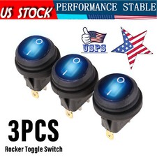 3 Pcs Blue Led 12v 20a Car Boat Onoff Round Waterproof Rocker Toggle Switch New