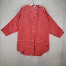 Vtg 90s Coral Pure Silk V Neck Relaxed Oversized Boxy Shirt Womens Dress Size L