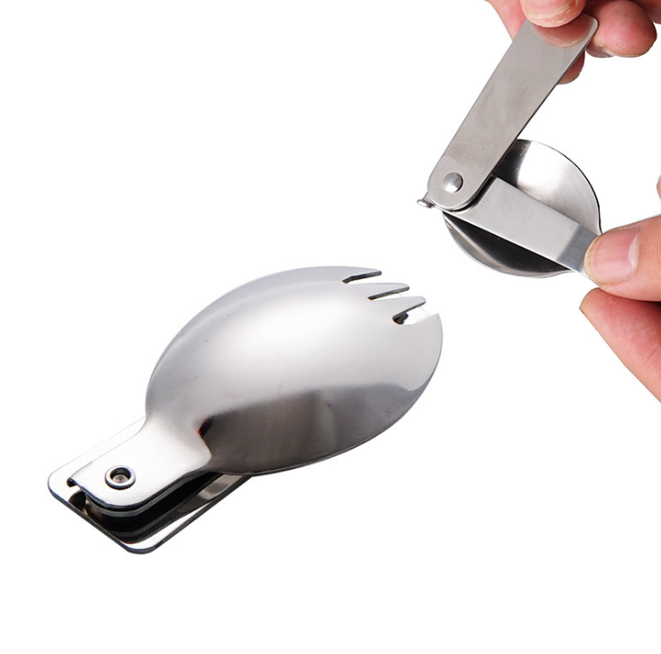 3xOutdoor Folding Spoon Travel Camping Utensil Stainless Pocket Spoon Fork Tool
