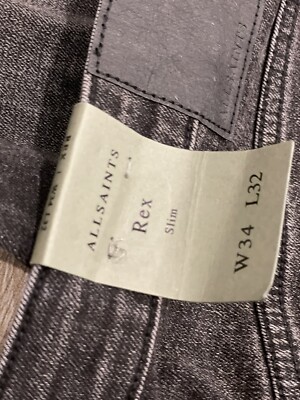 All Saints Jeans Men's 34x32 Black REX Slim Fit Soft Stretch Denim Straight  Leg