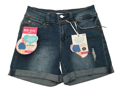 YMI Women's Medium Wash Blue Mid-Rise Cuffed Cotton Stretch Denim Shorts Size 5