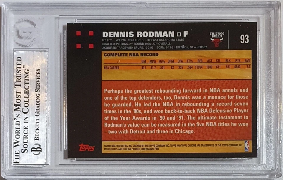 2007 Topps Chrome Dennis Rodman AUTO #93 On Card Autograph - BGS Authenticated - Image 3 of 3