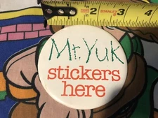 Mr Yuk Stickers Here Pushback Pin Button 3” VTG 1980s Promo School Teacher Swag