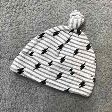 Baby Cap Hat 3-6M - Lightning Bolts, White Gray Stripes - Baby Starters