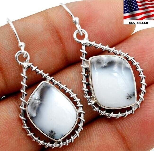 Natural Winter Dendritic Opal Turkey 925 Sterling Silver Earrings Jewelry @B9-7