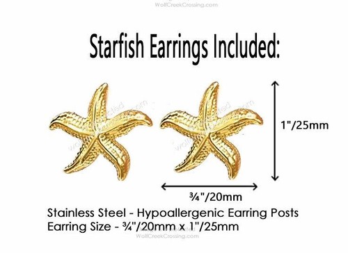 Starfish Summer Love 3 PIECE NECKLACE EARRINGS JEWELRY SET Mermaid Sea Goddess - Picture 3 of 24