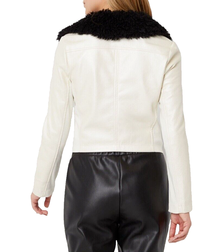 Juicy JUICY COUTURE Girls XS White Shimmer Black Faux Fur Motorcycle Jacket NWT - Picture 3 of 3