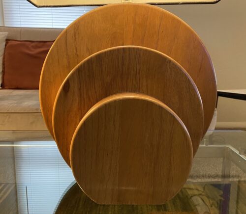 Stunning Pair Of 1940 ‘s Art Deco/MCM Solid Wood Vintage Geometric Table Lamps. - Picture 4 of 8