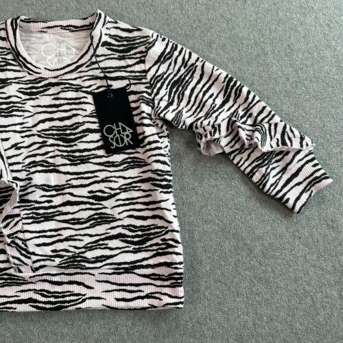 Chaser Sweatshirt Girls Size 6 Zebra Print Pink/Black Ruffle Crew Neck Pullover - Picture 3 of 8