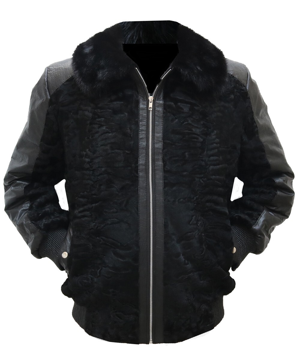 Real Persian Fur Coat Real Sheep Leather Crocodile Pattern Sleeves
