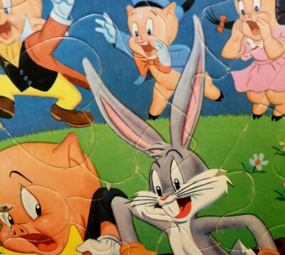 Vtg WARNER BROS 1960 Bugs Bunny Porky Pig Elmer Fudd Jigsaw Board
