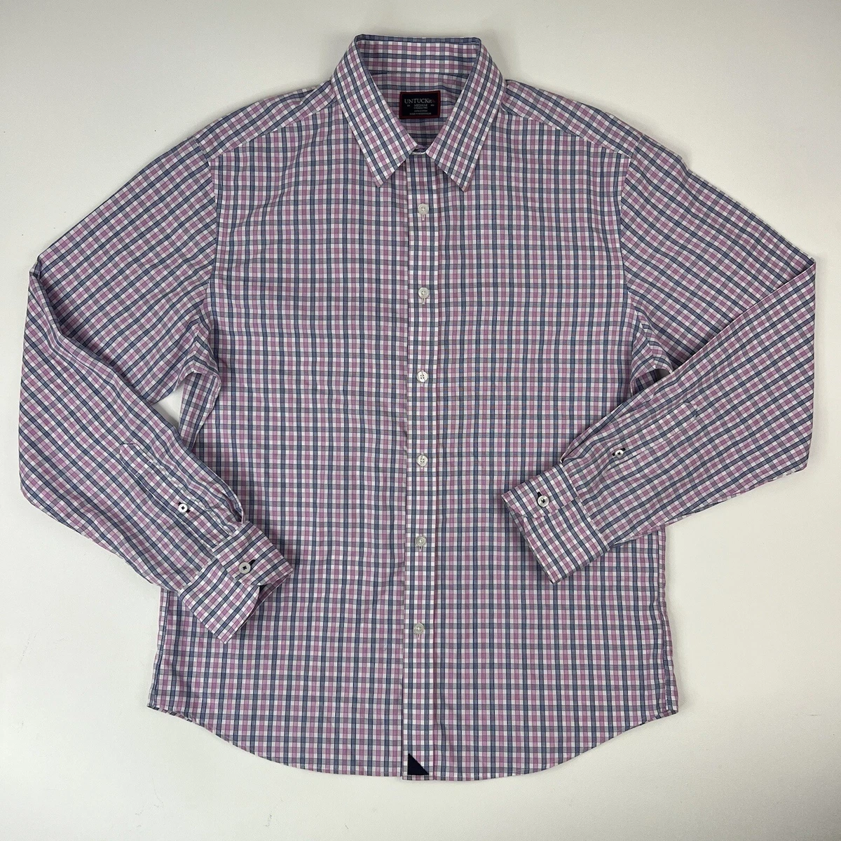 UNTUCKit Pink White & Blue Check L/S Cotton Button Down Mens Size Medium M