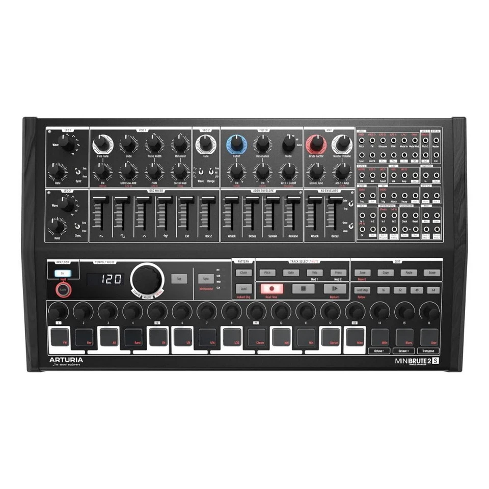 Arturia MiniBrute 2S Semi Modular Analógico Sintetizador Secuenciador de Pasos (Negro)