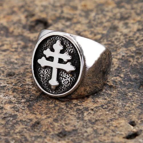 Classic Cross of Lorraine Ring Stainless Steel Catholic Lorraine Cross Signet - Picture 23 of 24