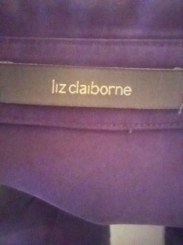 Liz Claiborne Collared Button Front Blouse sz L Purple Long Sleeve Officewear - Picture 5 of 7