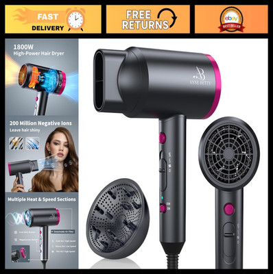 Ionic Hair Dryer 1800W with Diffuser & Nozzle - Fast-Drying for Home & Travel