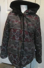 Pendleton Hooded Reversible Aztec Jacket Womens M Medium Black Fur /Southwestern