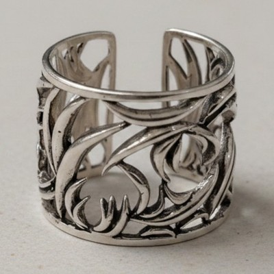 925 Silver Ring Adjustable Floral Art Nouveau Ladies Handmade Open