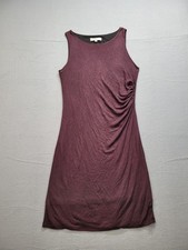 Loft Women Dress L Wine Red Crew Neck Ruched Side Casual Fit A Line Knee Length