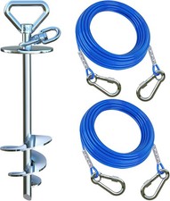 Dog Tie Out Cable and Stake,with 2x20 Feet Heavy Duty Cable up to 200lbs ,360 