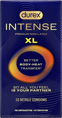 Durex Intense XL Non Latex Condoms, Ultra Thin Condoms Lubricated with Silicone