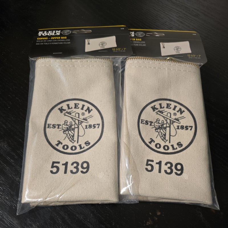 2 Two Klein Tools 5139 Zipper Bag Canvas Tool Pouch 12.5 x 7 x 4.25 Inch Natural