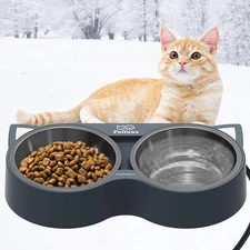Heated Cat Bowl, Outdoor Heated Pet Bowl with Double Stainless Steel Bowl 23 OZ,