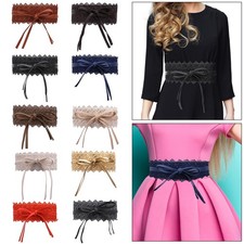 Damen Obi Gürtel Breite Spitze Bund PU Leder Gurt Gebunden Einheitsgröße Kleider